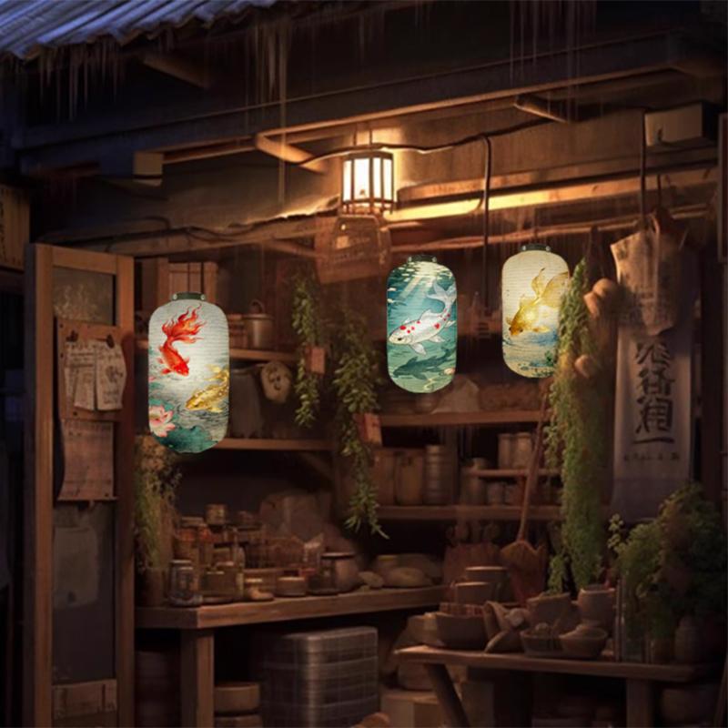 Japanese Style Koi Fish Pattern Lantern Restaurant Bistro Izakaya Yakitori Shop Decoration Festival Party Decor Cloth Lantern