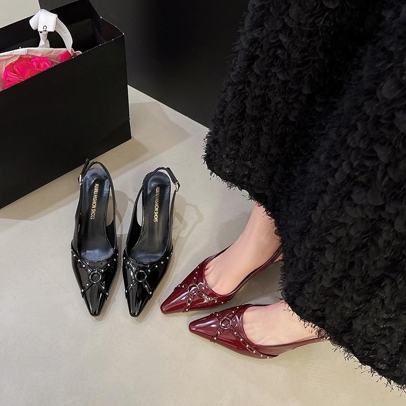 Мода Мода Женские Сандалии Модные Каблуки Женские Туфли Лодочки Обувь Слингбэки Туфли с Острым Носком Ремешок с Пряжкой Женские Каблуки Обувь