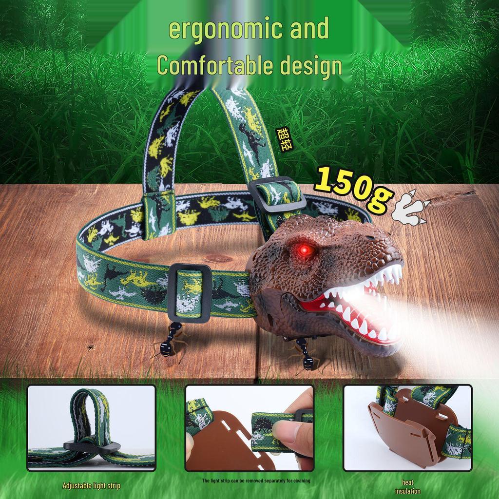Dinosaur Shaped LED Kids' Headlamp - Night Light for Camping and Outdoor Play
