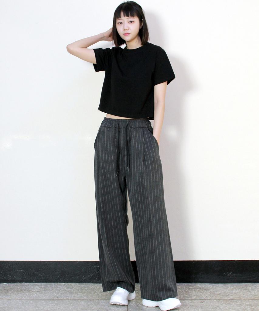 Deumakeu Side One-Pleat Stripe Real Wide Pants Charcoal (Spring/Summer Ver.)