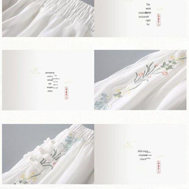 2024 Summer Women's Fairy Hanfu Dress with Embroidery and Frog Buttons - Retro Chiffon Midi Skirt.