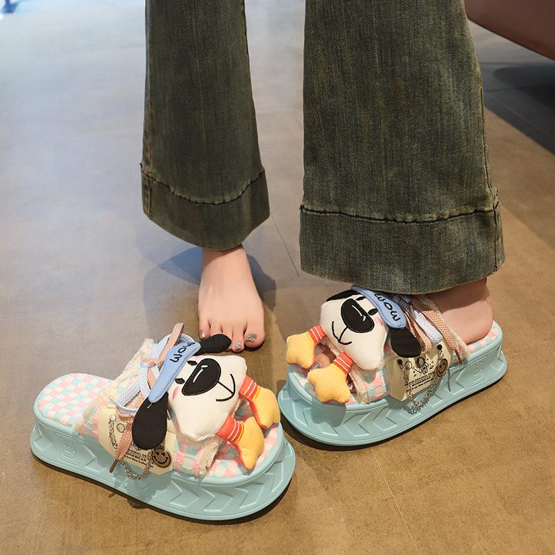 Popular thick-soled slippers women's summer wear non-slip and deodorant colored plaid calf sandals women's beach one-word slippers