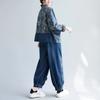 Autumn Ethnic Style Stitching Printing Disc Buckle Casual All-match Loose Jeans Suit