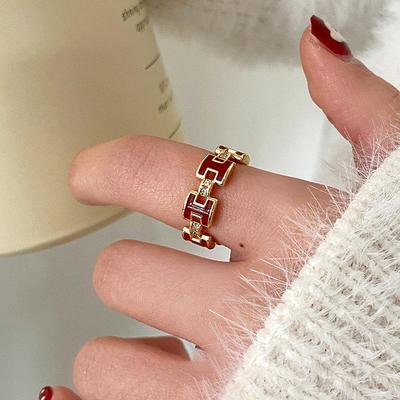 14k Gold Plated Enamel Letter H Ring with Zircon – Retro, Versatile High-End Jewelry