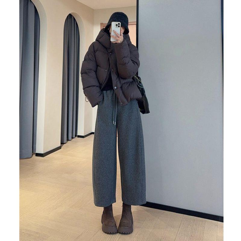 High-Waisted Wool Wide-Leg Cropped Trousers - Slimming, Cozy Bootcut for Women (Autumn/Winter)