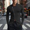 Magliette Casual da Uomo con Collo Stretto, Manica Lunga, Zip Laterale, Vestibilità Aderente