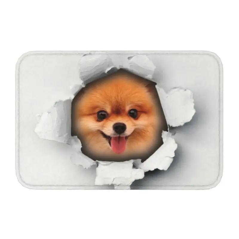 Pomeranian Dog With Summer Leaf Doormat Non-Slip Kitchen Bathroom Mat Garden Garage Floor Door Entrance Carpet Rug