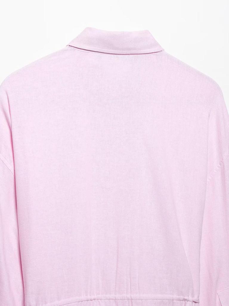 TAOP&ZA Women's Spring/Summer Waist-Tie Long Sleeve Shirt with Turn-Down Collar