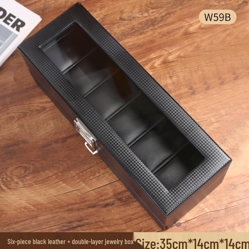 Carbon Fiber PU Double Layer Watch & Jewelry Storage Box - Holds 6 Watches & Cufflinks