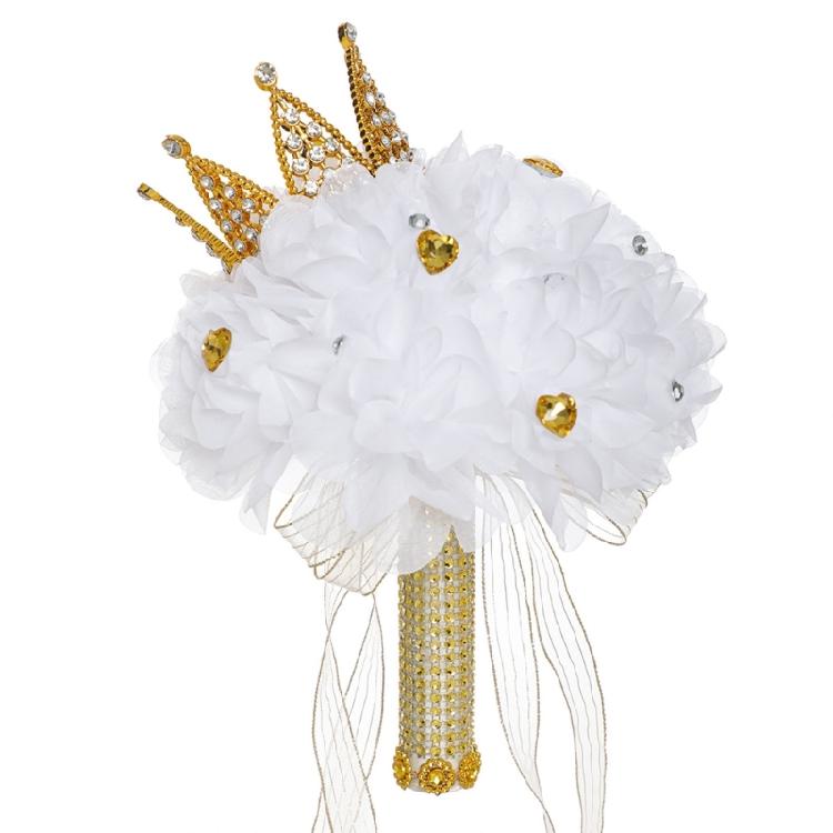 Diamond Crown Decorative Handheld Flower Rhinestones Wedding Bouquet with Ribbon