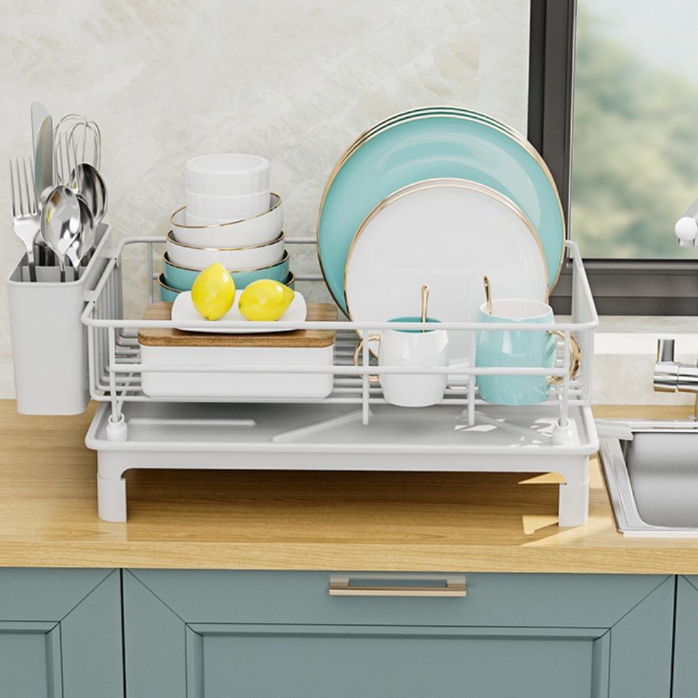 Stainless Steel Dish Drying Rack With Drain Board Utensil Storage Glass Hooks Kitchen Storage Rack Utensil Storage Drainage Rack