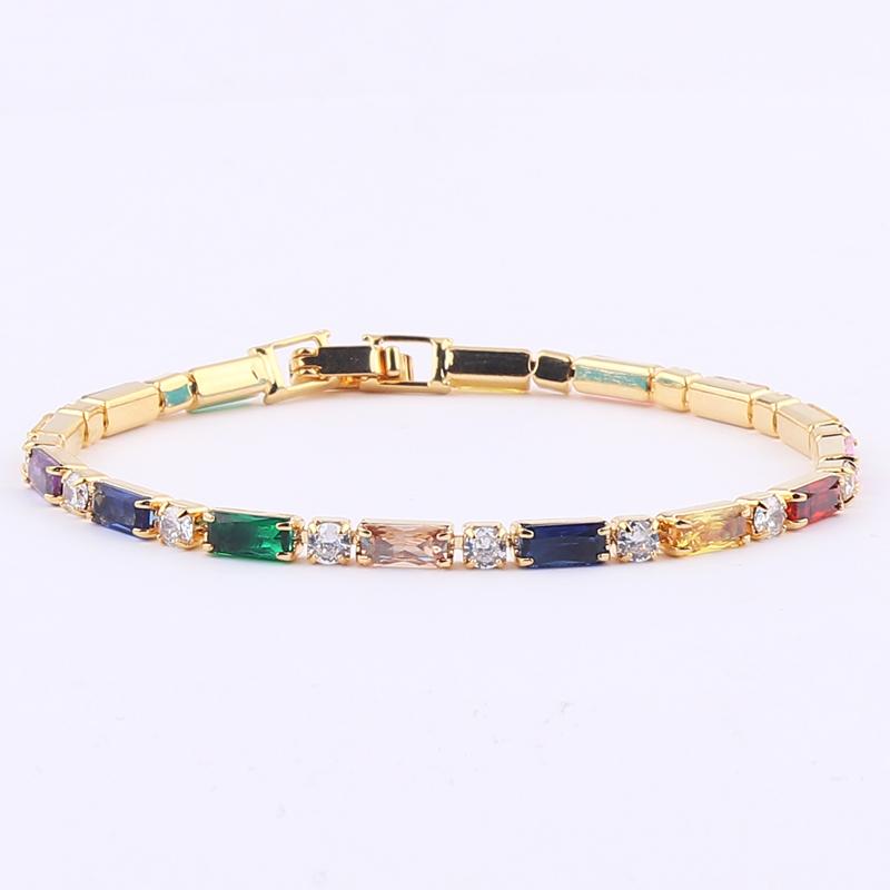 18K Gold Plated baguette Cubic Zirconia Bracelet For Women Men Luxury Jewelry Rainbow CZ Tennis Gorgeous Trendy Bangle Girl Gift