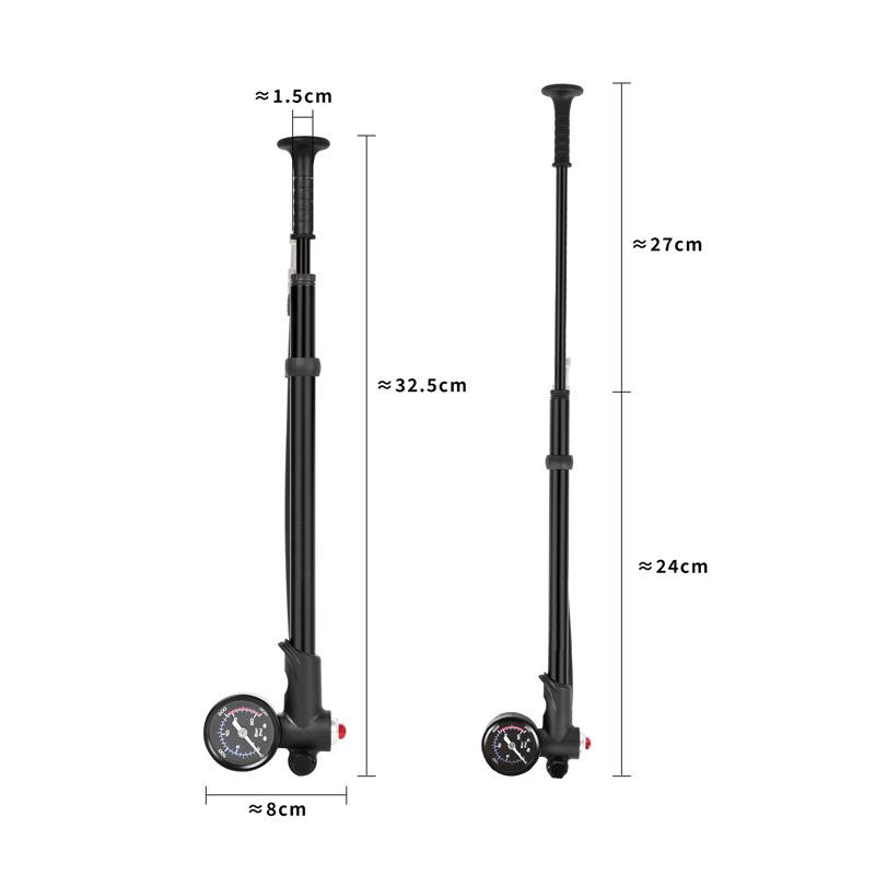 Bike Front Fork Air Pump, High-pressure Aluminum Alloy Manual Air Pump, Air Inflation and Deflation Pump with Pressure Gauge