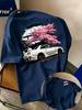 European and American Men's Summer Cherry Blossom Racing Print Comfortable and Breathable Round Neck T-shirt Outdoor Street Top