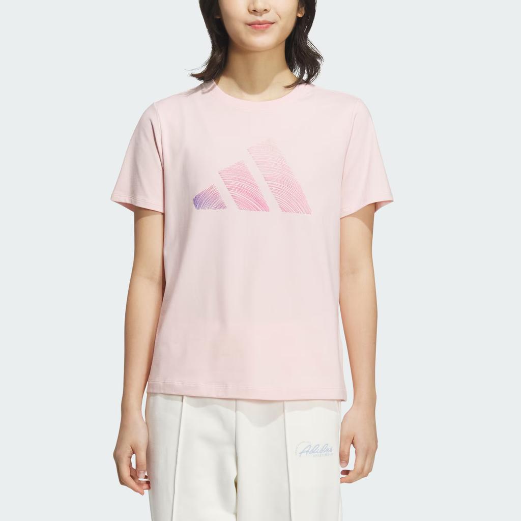 Adidas Round Neck Sports Casual Short Sleeve T-Shirt Women Tops Light-Pink JZ1577