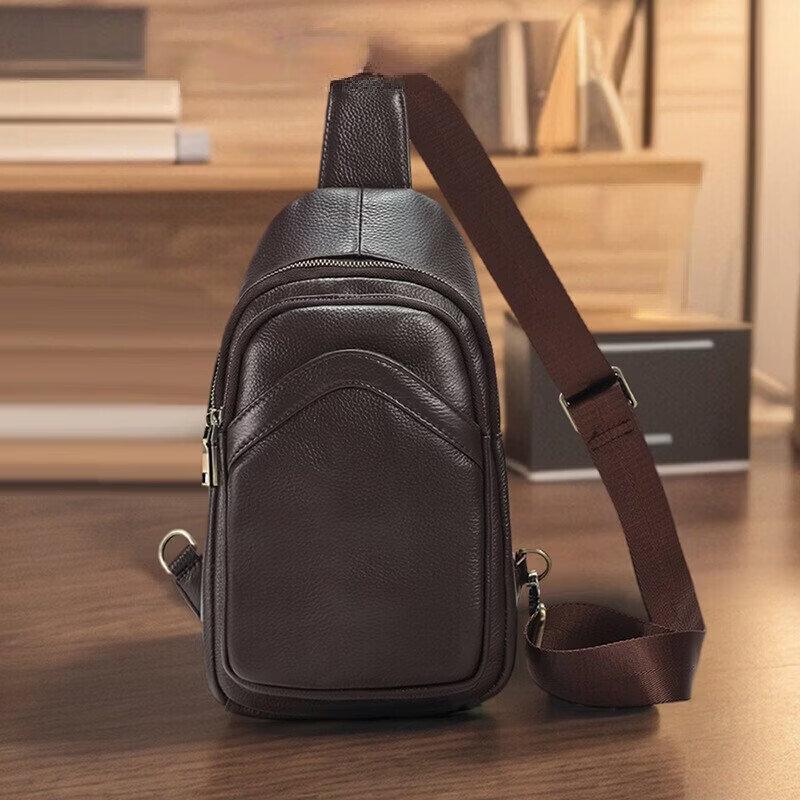 Men s Genuine Leather Chest Crossbody Bag