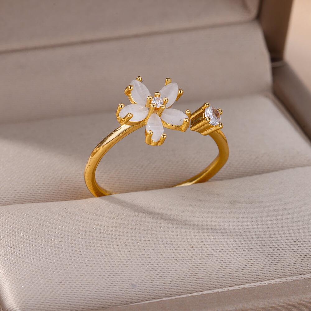 Stainless Steel Blue Zircon Flower Ring For Women Open Adjustable Flower Ring Wedding Aesthetic Jewelry Gift bijoux femme