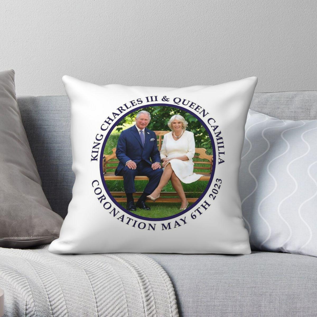 Lu Xika Chen Unisex Charles Iii And Queen Camilla Coronation Square Pillowcase Polyester Linen Velvet Creative Decor Sofa Seater Cushion Cover 45X45