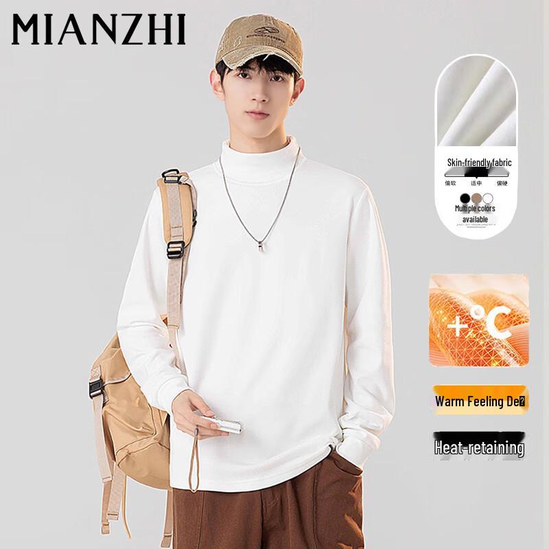 Men s Warm Fleece-Lined Semi-High Collar Long Sleeve T-Shirt 3XL