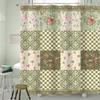 Roztomilá květinová patchworková sprchová závěs Vintage Zelená Růžová Kostkovaná Květiny Bohemian Jaro Cool Botanická Látka Voděodolná