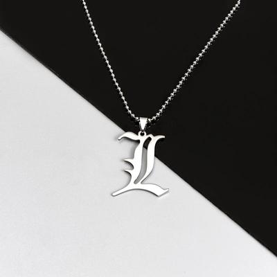 Death Note L Lawliet Necklace Stainless Steel Old English Letter Pendant Beads Chain Necklaces Cosplay Jewelry Accessories