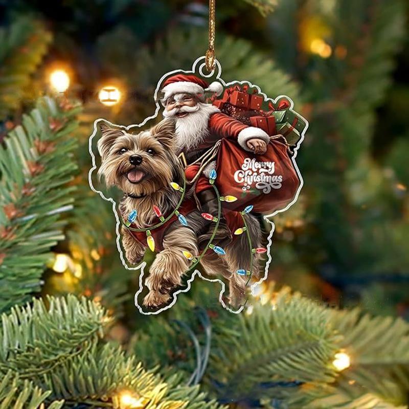 2026 Santa Claus And His Funny Dog Ornament 2D Flat Acrylic Pendant Christmas Decoration For Home Xmas Tree  Year Kerst