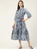 HandBlock Print Dress Jaipur Morni Cotton Summer Midi Dress Blue Cotton Shirt Dress with Belt,pockets