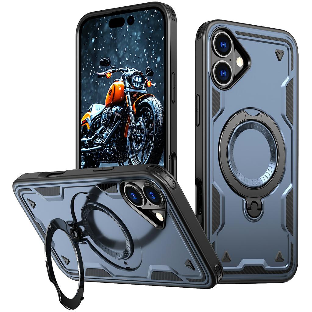 For iPhone 16 Case Compatible with MagSafe Military Protection PC+TPU Kickstand Phone Cover