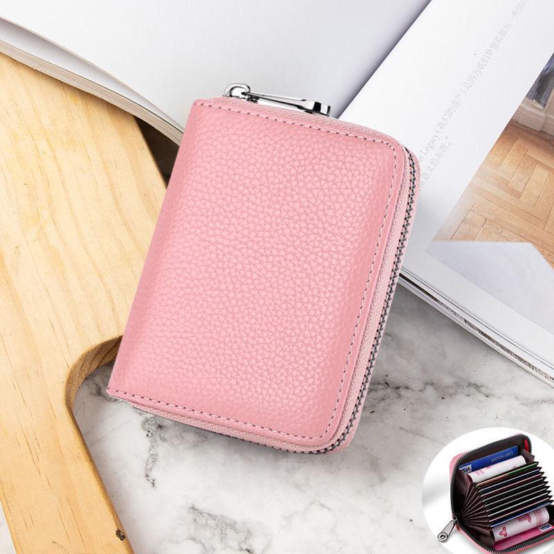 Minimalist Anti-Demagnetization & Anti-RFID Zipper Leather Card Holder with Large Capacity and Coin Purse