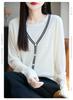 2026 Autumn Women's Color Block V-neck Wool Knit Cardigan.