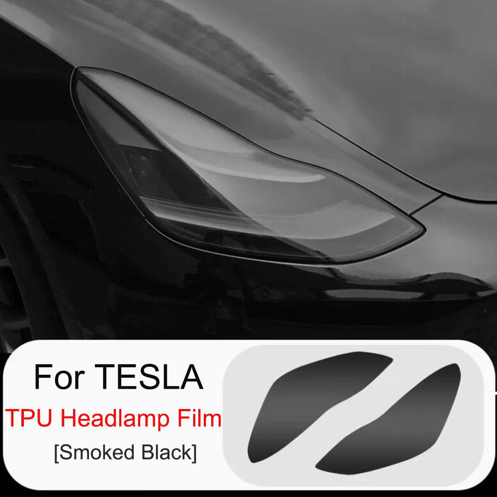 Headlight Color Changing Films for Tesla Model 3/Y 2017- Foglamp TPU Transparent Protective Film Headlamp Black Cover Film