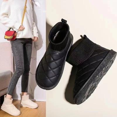 Chaussures isolantes en velours pour femmes, chaussures en coton, chaussures antidérapantes à semelles épaisses et grille en losange