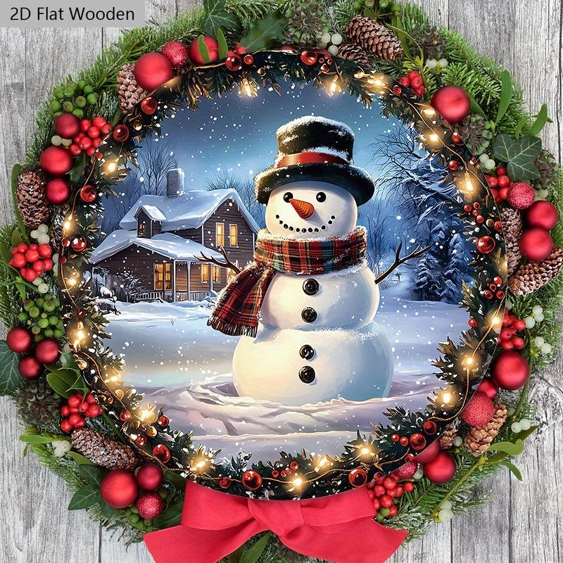 Classic Christmas Wooden Sign with Snowman Pattern - Navidad Round Sign for Front Door, Wall Hanging Decor - Ideal Christmas Gift