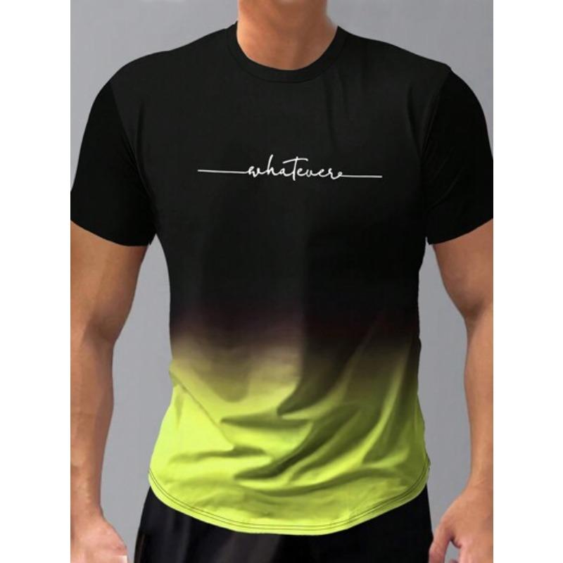 Summer Round Neck 3D Gradient Letters Print Top Fashionable Casual Short Sleeved Men's T-shirts
