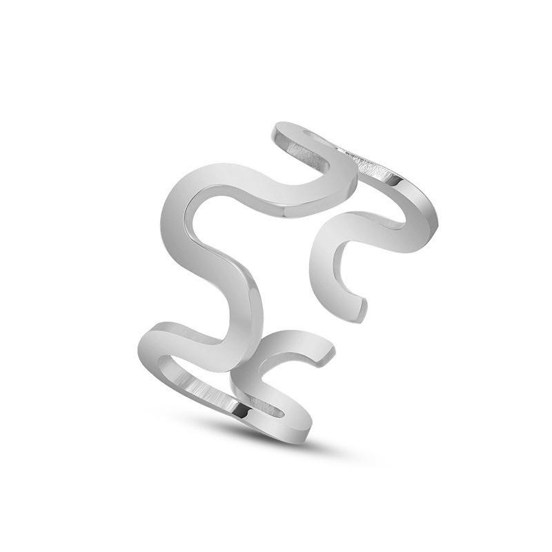 

ins холодное преувеличенное высокое чувство U-образная волна открывающаяся универсальная геометрическая титановая сталь покрытая золотом 18 карат кольцо для женщин