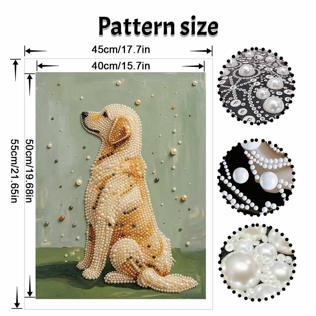 Golden Retriever Pearl Bead Art with Frame Modern Shiny Canvas Painting Minimalist Home Wall Decor Gift for Dog Lovers Aesthetic Wall Art