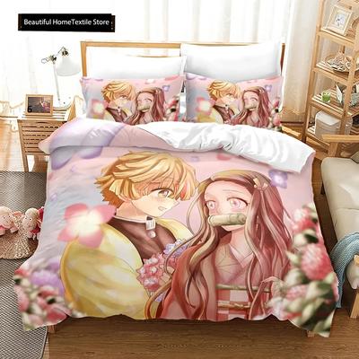Demon Slayer Set Letto 3d Anime Copripiumino Federe Singolo Piazza e Mezza Matrimoniale King Size Ragazzi Ragazze Regalo Decorazione Casa