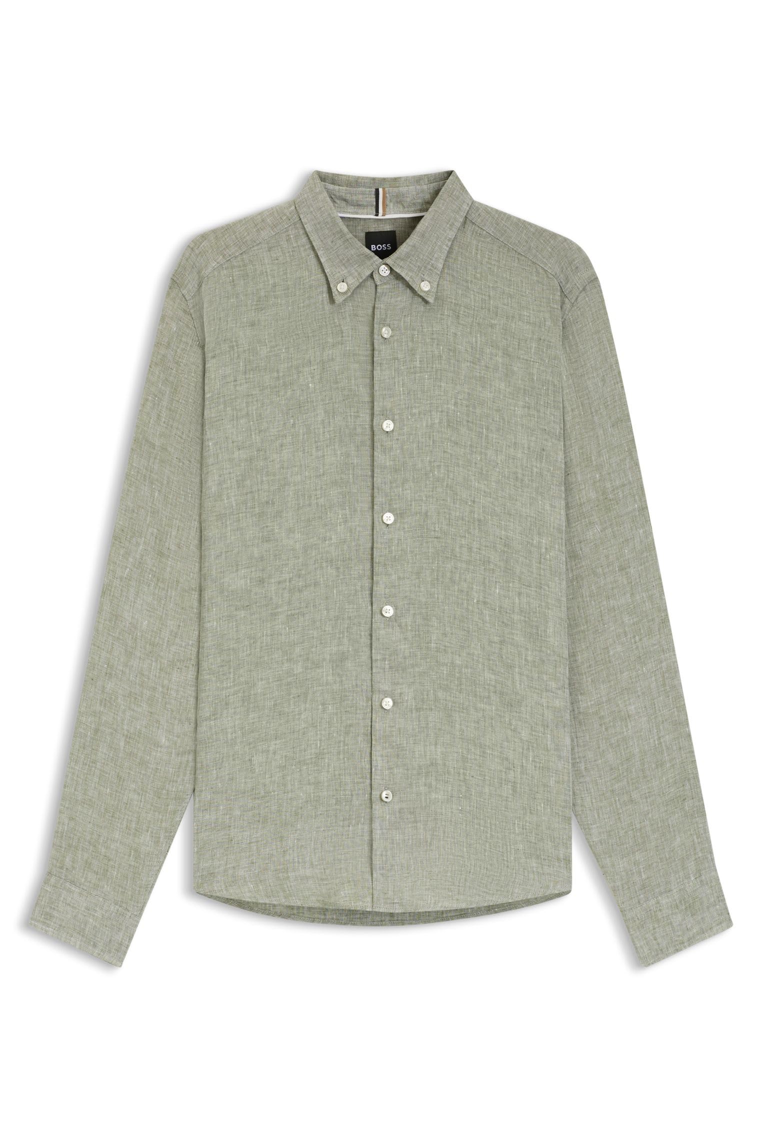 

BOSS Regular Fit Light Size M Button-Down Shirt, Linen, Men s, Green,