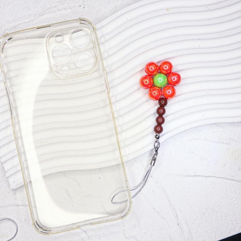 Sweet Phone Chain Strap Lanyard Colorful Bead Flower Pendant Phone Charm Hangings Decoration Cute Phone Accessories