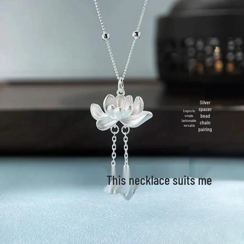 S925 Sterling Silver Two Lives Lotus Necklace - Women's National Style Fashion Clavicle Chain