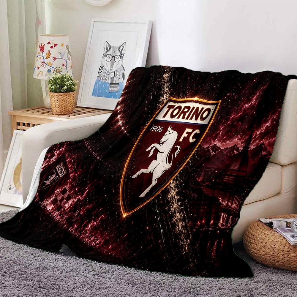 Football Torino Design Flannel Blanket, Soft Polyester, Modern Design, All-Season for Camping, Travel, Gifts for holidays or birthdays