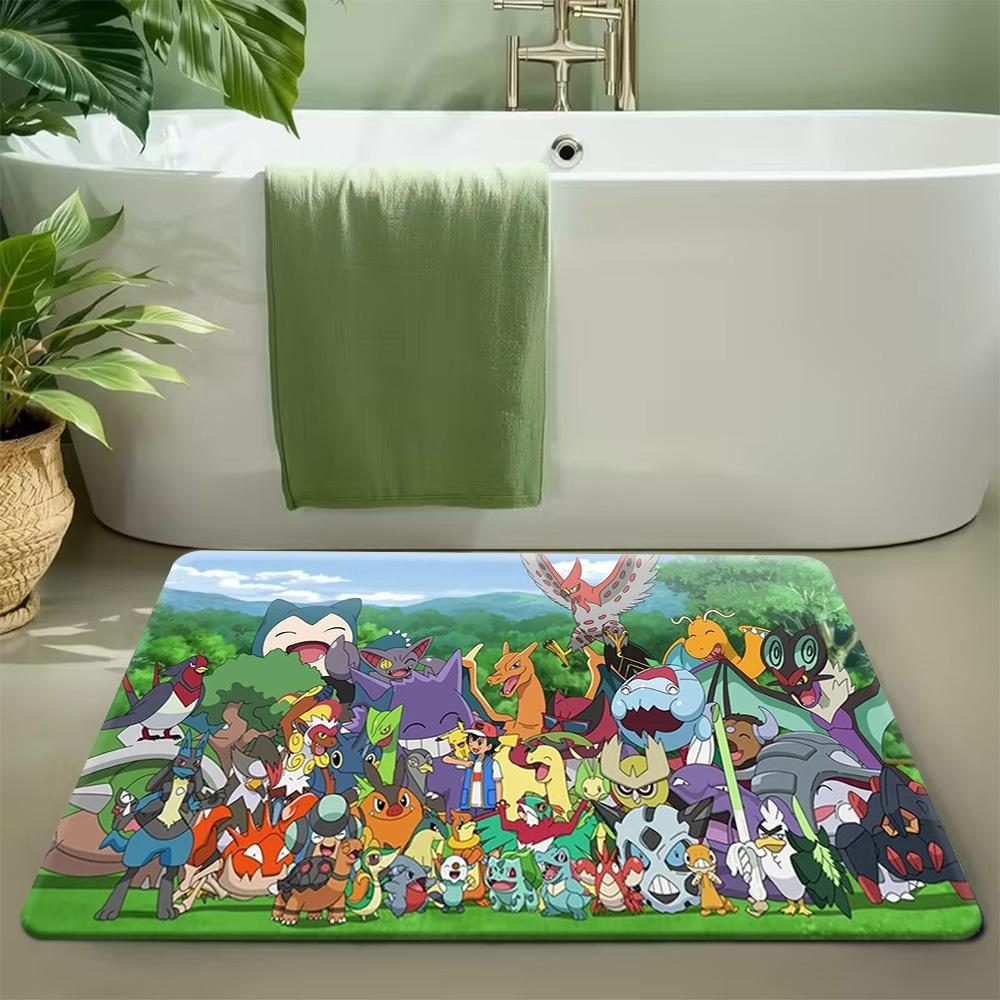 Pokemon Ash and Pikachu Pokeball Adventure Print Non-Slip Doormat, Absorbent Floor Mat for Home Decor