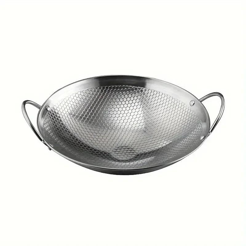 

1pc 29cm/11inch stainless steel honeycomb skillet non-stick with handle scratch-resistant cooking pasta steak porridge ramen