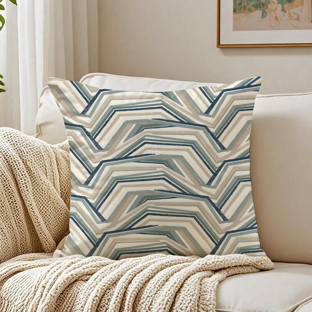 Simple Geo Inlay Pattern Pillow Case Double-Sided Plush Sofa Cushion Covers Organic Breathable Invisible Zipper