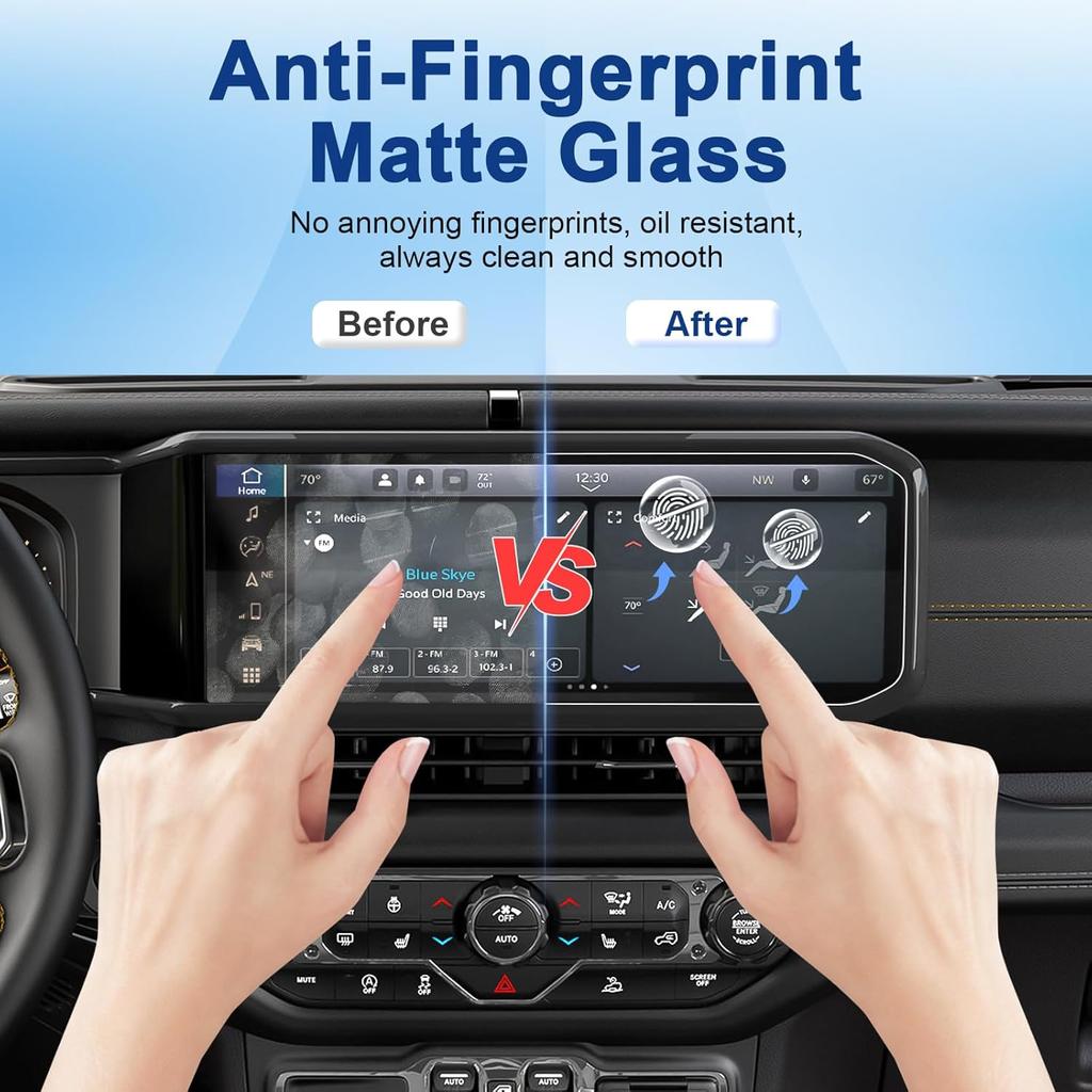 Anti-Glare Matte Screen Protector for 2024 2025 Jeep Wrangler (Sport/Willys/Sahara/Rubicon/High Altitude/Rubicon 392) 12.3In Touchscreen, 9H Tempered