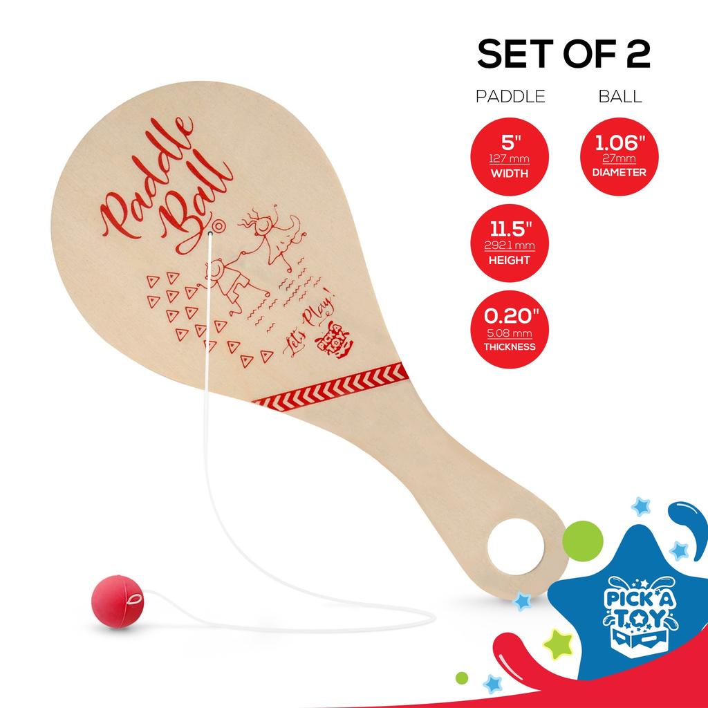 PICK A TOY Wooden Paddle Ball Toys of with Green Carry Bag Indoor Outdoor Fun and Classic Paddle Ball Game for Boys and Party Favor Toy for Ages 4 and