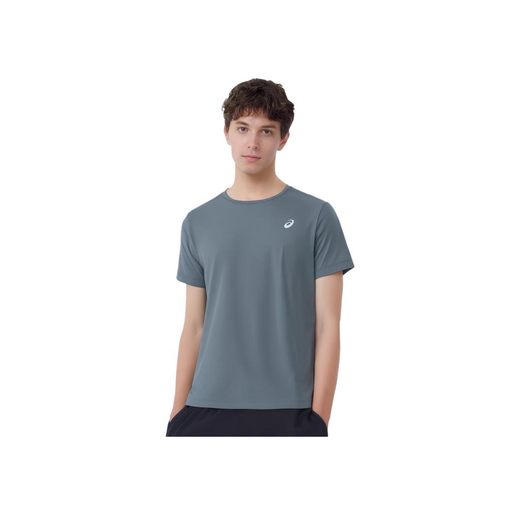 Asics Ss25 Brand Logo Solid Color Knitted Moisture-Wicking Quick-Dry Crew Neck Short Sleeve T-Shirt Men Tops Gray 2011D202-401