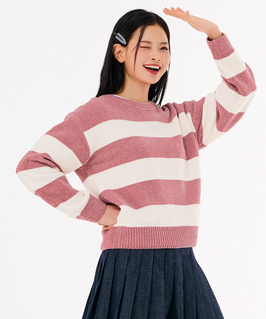 CHASECULT Women'S Striped Round Sweater - Pink