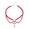 Vintage Gothic Metal Cross Pendant Necklace, Red Imitation Pearl Beaded Collarbone Chain Necklace