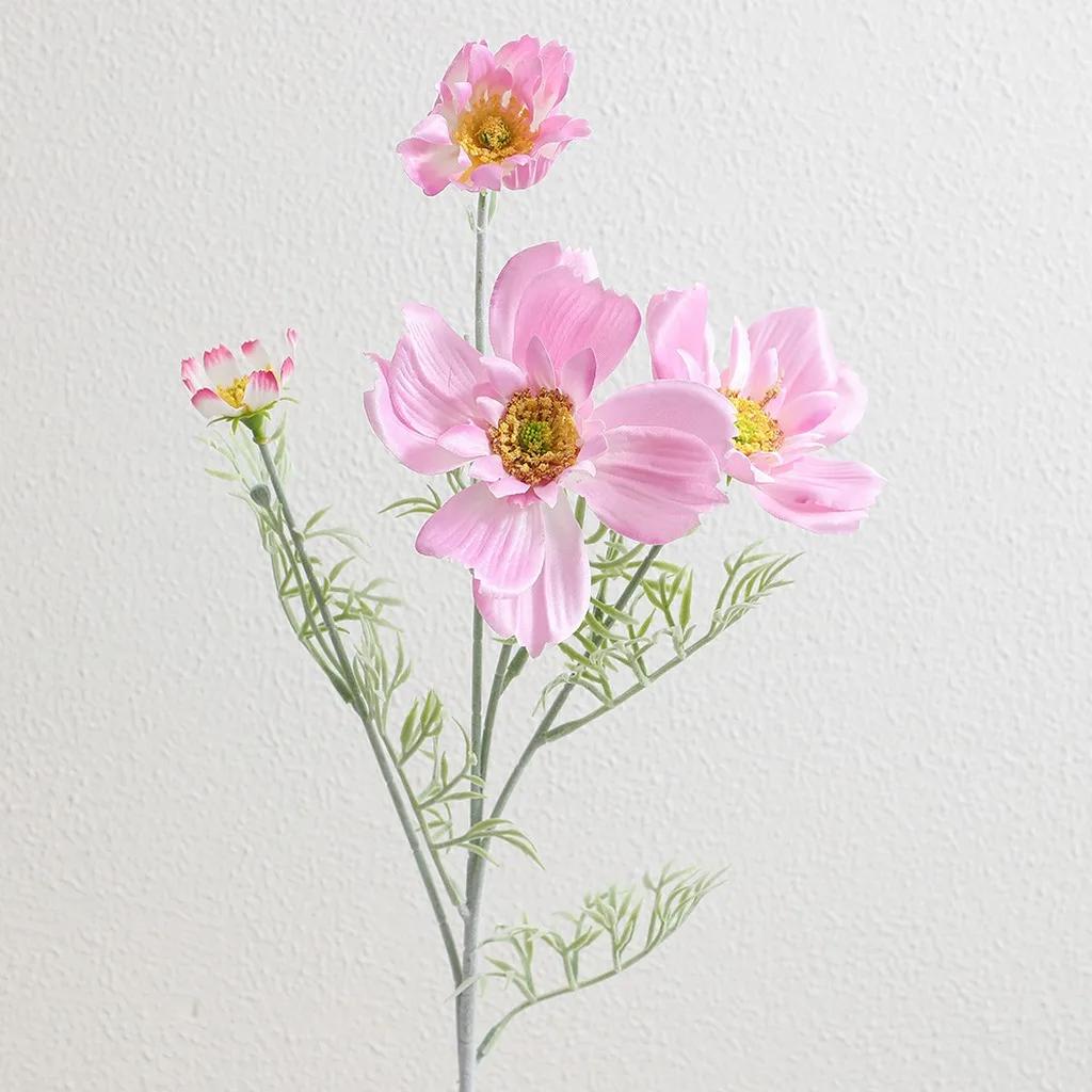 High Quality Artificial Cosmos Flower Silk Fake Daisy Flocked Stem Large Head Faux Flower for Home Wedding Decors DIY Bouquet